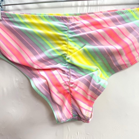 Victoria Secret Swim Bikini Bottom M Rainbow Stripe Scrunch Butt Colorful - Picture 5 of 7